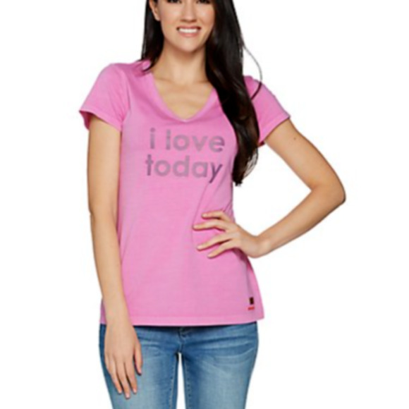 Peace Love World Pima Cotton Tee XXS Pink QVC - Picture 1 of 8